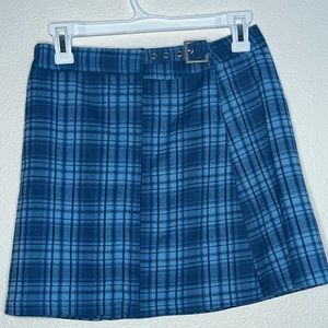 Blue Designer Plaid Mini Skirt
